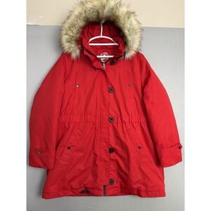 Halitech Red Winter Parka Coat Womens 2XL XXL Faux Fur Hood Winter Insulated EUC